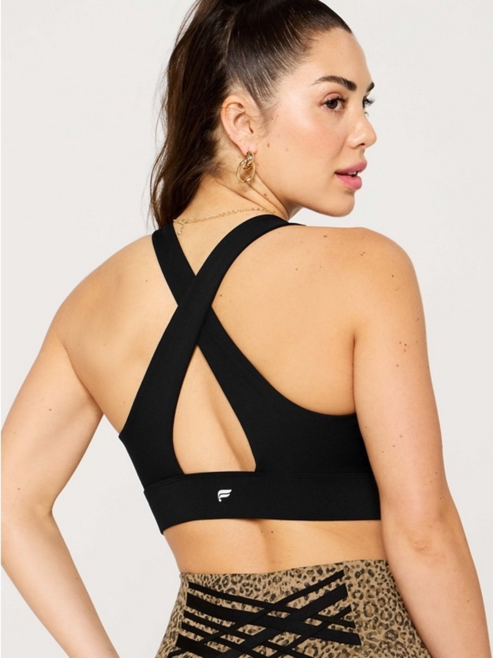 Fabletics Black Crisscross Back Sports Bra with Keyhole EUC